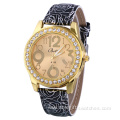 Vein Strap Rhinestone Leather Quartz Watch